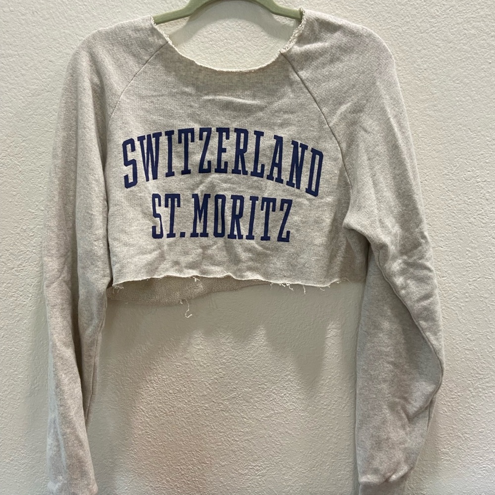 Gray Cropped Sweatshirt with Blue Print